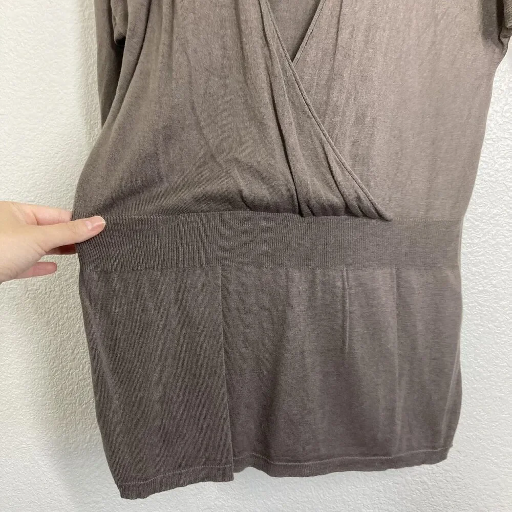 Ann Taylor Loft silk Sweater Womens Medium Brown Surplice Wrap Top Long Sleeve